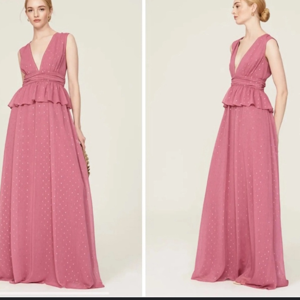 LDT RTR Pink Chiffon Peplum Evening Maxi Dress Size 4